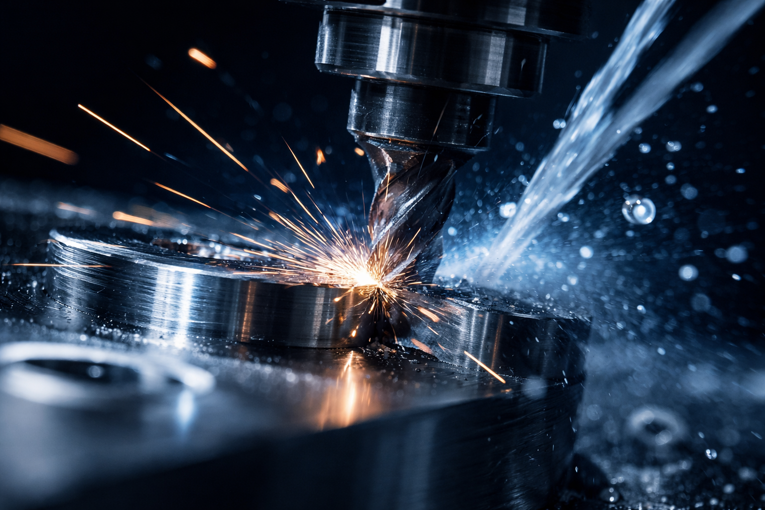 CNC κατεργασία σε εξέλιξη — σπίθες ακριβείας