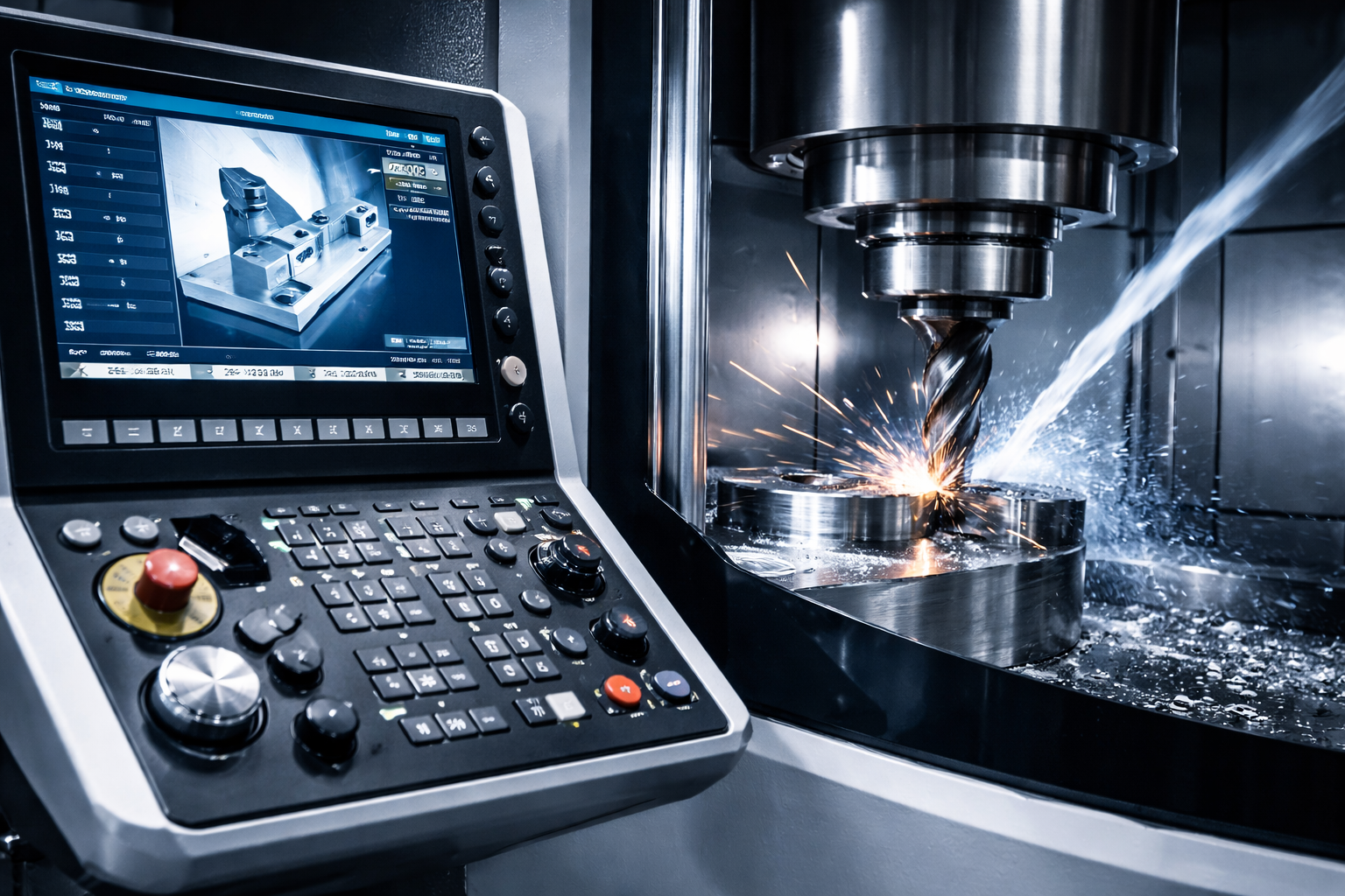 CNC control panel και spindle σε λειτουργία